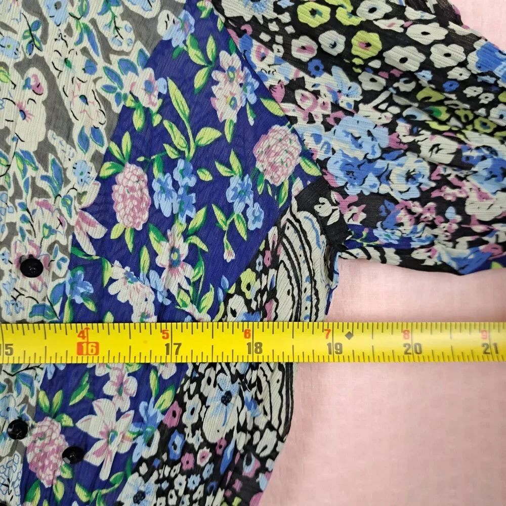 Agora Blouse Ruffle Long Sleeve Lightweight Size PL Floral Micro Print Petite